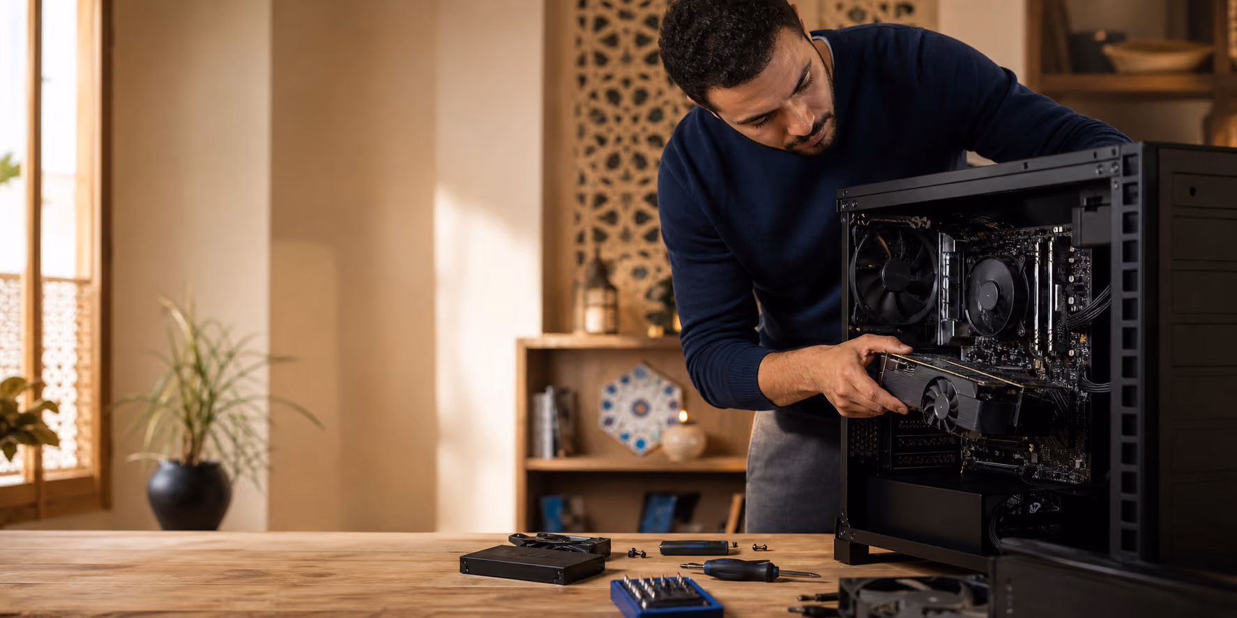 Assemblage d’un ordinateur de bureau dans un atelier marocain